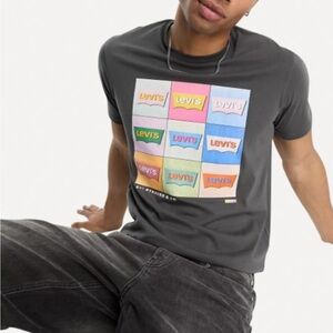 levi’s jeans gray t shirt rainbow pastels multicolor logo denim graphic tee ck